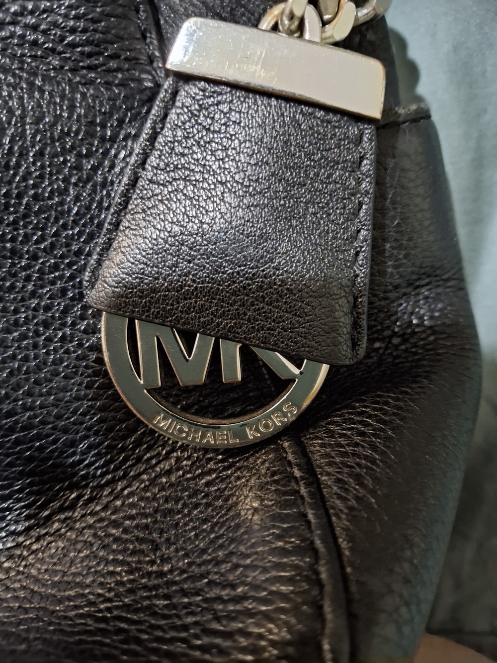 Michael Kors Black Pebbled Leather Hobo with MK Charm 10"W x 6"H x + 21" Strap - Picture 3 of 4